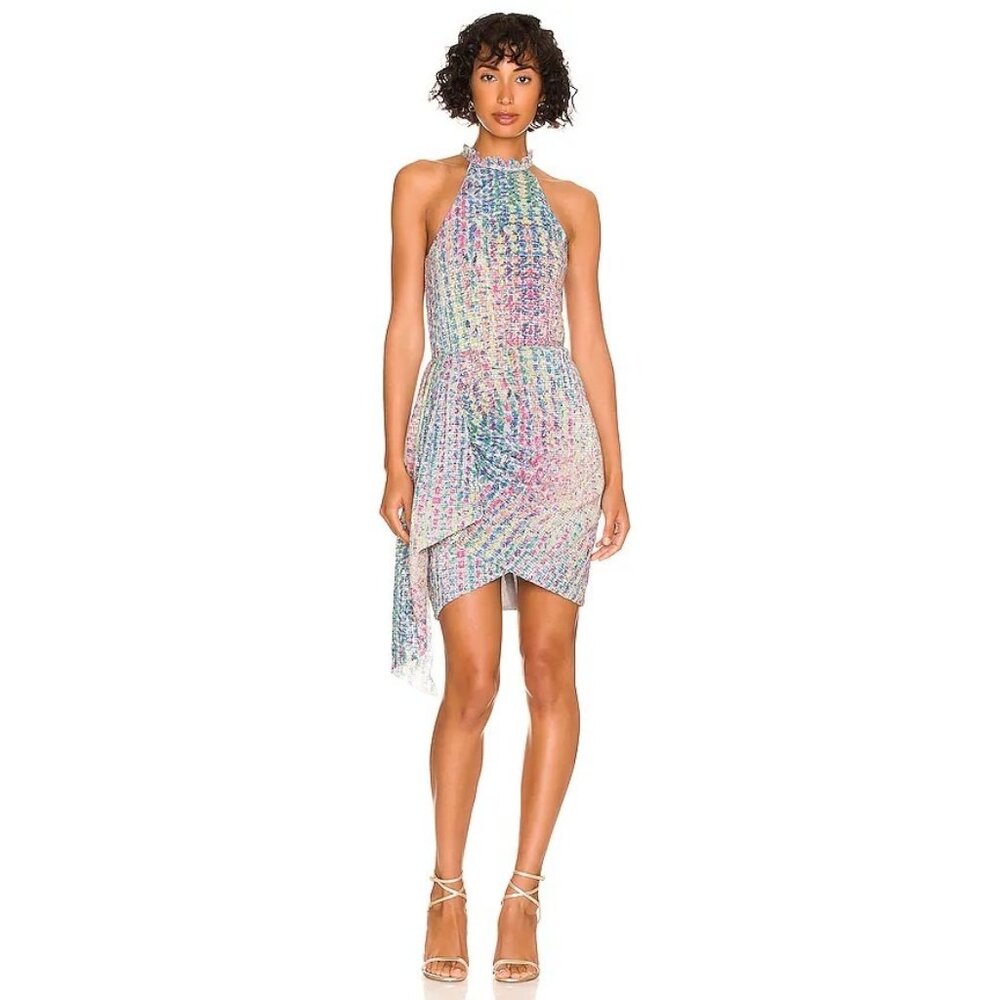 Saylor Loni Sequin Halter Fruity Pebbles Mini Dress SZ L NWT